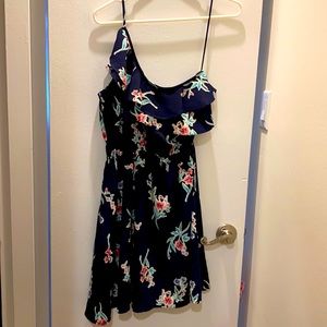 Women Aqua women summer floral print navy one shoulder dress S flower